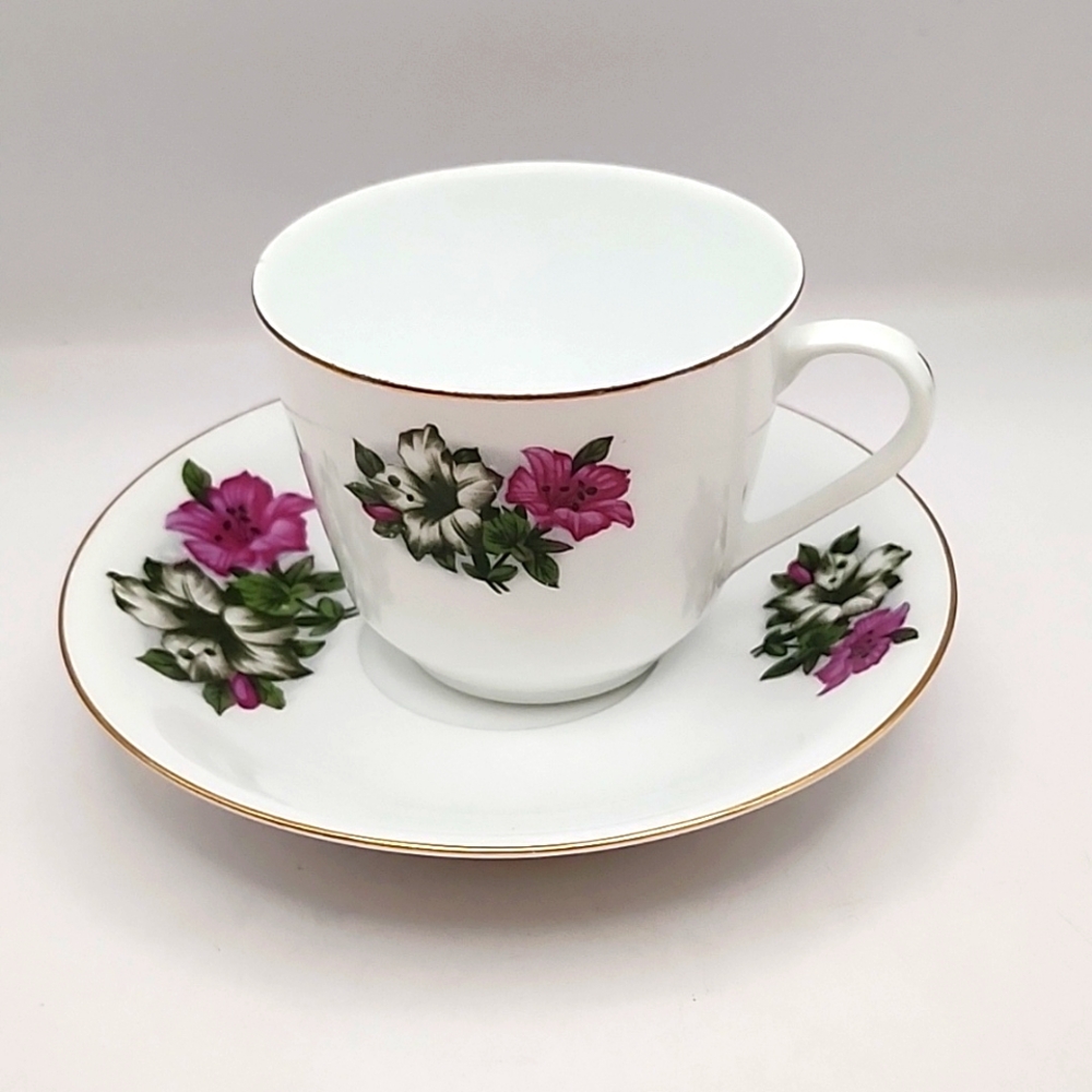 Vintage Azalea Flowers Fine China Cup and Saucer Made in China